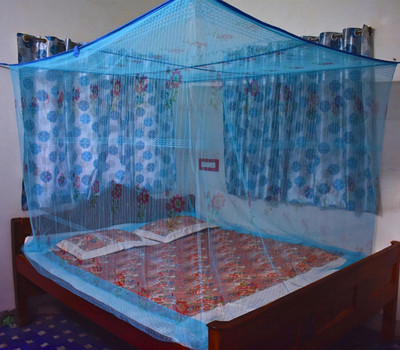 SBE Blue Color Flower Design Queen Size Bed (6'x7') HDPE - High Density Poly Ethylene Washable Adults Mosquito Net(Blue, Bed Box)