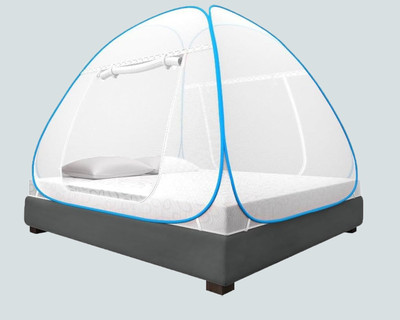 Royal Shazar Polyester Adults Washable Double Bed Mosquito Net Material Polyester King Size White & Blue Pack Of 1 Mosquito Net(White & Blue, Tent)