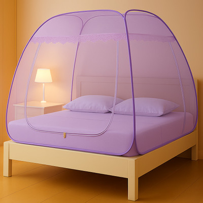 RM Collection Polyester Adults Washable 7 FT X 7 FT Mosquito Net | King Size Foldable | Polyester 30GSM Strong Net Mosquito Net(Purple, Tent)