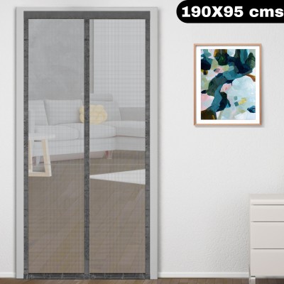 Classic Mosquito Net Fibre Adults Washable Net For Door With Magnet Self-Closing with full frame self Adhesive Hook Mosquito Net(190x95-Grey, Frame Hung)