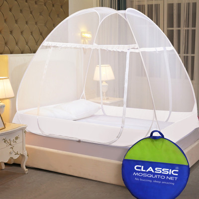 Classic Mosquito Net Polyester Adults Washable Foldable Premium,Double & King Size Bed(200*200*145 CM) Mosquito Net(White, Tent)
