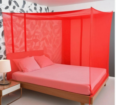 CoverCraze HDPE - High Density Poly Ethylene Adults Washable single bed mosquito and insect protection net Mosquito Net(Red, Bed Box)