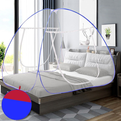 ShreejiHuf Polyester Adults Washable Blue Mosquito Net Foldable Double Bed Net King Size Mosquito Net(Blue, Tent)