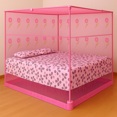 RN ENTERPRISE Cotton Adults Washable Stylish Flower Designing Mosquito Net(Light Pink, Bed Box)