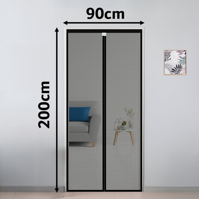 SafeMyles Polyester Adults Washable Auto-Closing Magnetic Door Mosquito Net(Black - 200*90, Frame Hung)