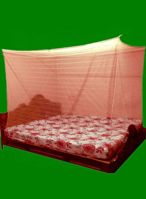 AARTI Orange Polycotton Jhikjhyak Mosquito Net for Double Bed Machardani Net Size 6x7 HDPE - High Density Poly Ethylene Washable Adults Mosquito Net(Orange, Bed Box)