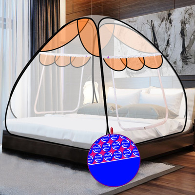 SILVER SHINE Polyester Adults Washable Polyester Foldable for Double Bed White And Orange Color Mosquito Net Mosquito Net(Orange, Tent)