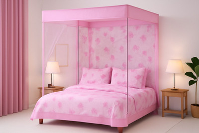 ANS mosquito net 6x6ft double bed printed pink Polyester Washable Adults Mosquito Net(pink, Frame Hung)