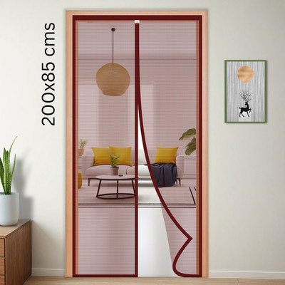 TurtleGrip Polyester Adults Washable Auto-Closing Magnetic Door Mosquito Net(Brown-200*85cms, Frame Hung)
