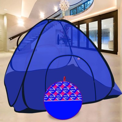 SILVER SHINE Polyester Adults Washable Extra Mosquito Protection King Size Foldable Multi color Machardani Mosquito Net(Blue, Tent)