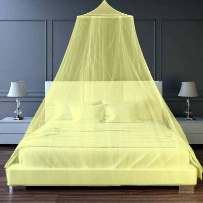 Neruti Enterprise Polyester Adults Washable Double bed ( Round ) Mosquito Net(Yellow, Ceiling Hung)