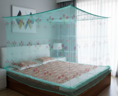 CoverCraze double 6-7 feet bed flower print mosari / machhardani family tent/hanging Cotton Washable Adults Mosquito Net(Mint Green, Bed Box)