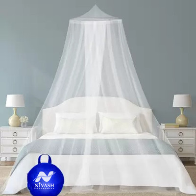 NIVASH ENTERPRISE Polyester Adults Washable Polyester Adults Washable Double Bed (Round) Mosquito Net Mosquito Net(White, Ceiling Hung)