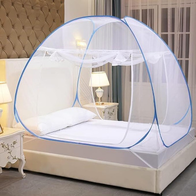 LA VERNE Polyester Adults Washable Premium Machardani,6.5*6.5 Ft Strong & Durable,King Size Mosquito Net Mosquito Net(S.BLUE, Tent)