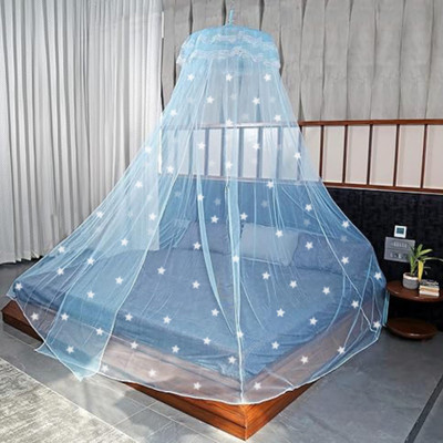 Classic Mosquito Net Polyester Adults Washable Hanging Double Bed With Radium 30Star Machardani|30GSM Strong Net |Canopy Tent Mosquito Net(Radium Blue, Ceiling Hung)