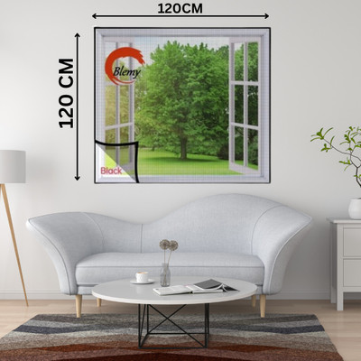 BLEMY Polyester Adults Washable Mosquito Net For Window With Self Adhesive HookS & Loop Tape Size- 120X120CM Mosquito Net(BLACK - 4X4, Frame Hung)
