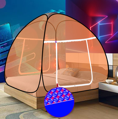 SILVER SHINE Polyester Adults Washable Mosquito Net Orange And Black Foldable Double Bed Net King Size Mosquito Net(Orange, Tent)
