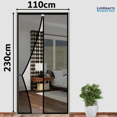 Lifekrafts Auto-Closing Magnetic Door Polyester Washable Adults Mosquito Net(Black-230*110cms, Frame Hung)