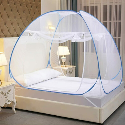 MOSCO CARRE Polyester Adults Washable Machhardani -Double Bed Size(6.5ft)×(6.5ft)×(4.8ft) Foldable Mosquito Net (Blue) Mosquito Net(White, Tent)