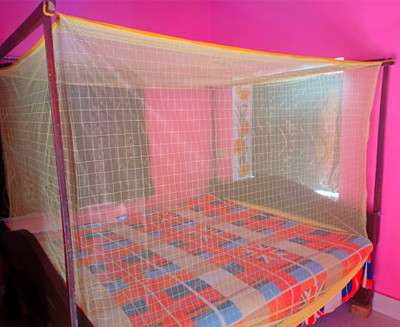 SKOFFICIAL Cotton Adults Washable Gramin_ check_ New quality mosquito net and super quality mosquito net for me Mosquito Net(Yellow, Bed Box)