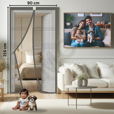ARMORX Polyester Adults Washable Magnetic Door Mosquito Net(Grey-215x90cm, Frame Hung)