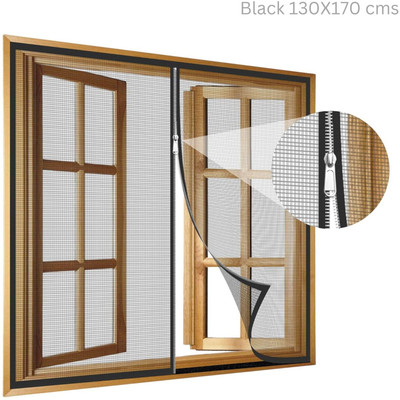 TurtleGrip Fibre Adults Washable 120 GSM Zipper Windows Mosquito Net(black130X170cms, Frame Hung)