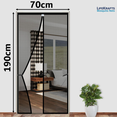 Lifekrafts Auto-Closing Magnetic Door Polyester Washable Adults Mosquito Net(Black-190*70cms, Frame Hung)