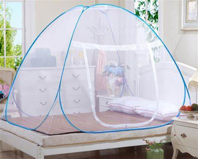 MARATHON Polyester Adults Washable Mosquito net, Polyester Foldable Single bed Mosquito Net(Blue, Tent)