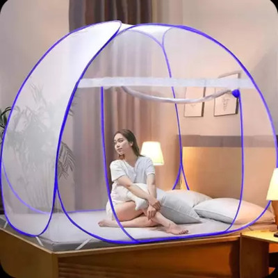 LA VERNE Polyester Adults Washable King size foldable Tent style Bluee Mosquito Net(D Blue, Tent)