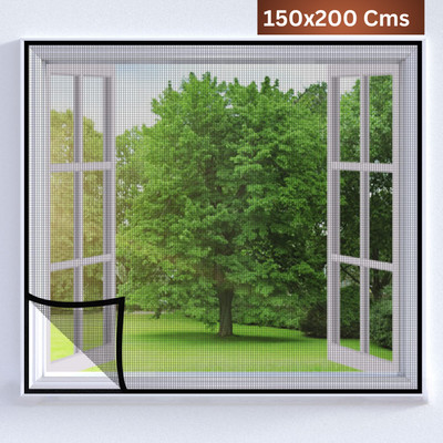 TurtleGrip Fibre Adults Washable Pre-Stitched Fiberglass Window Mosquito Net for All Types of Windows,120 GSM Mosquito Net(Black-150x200cms, Frame Hung)
