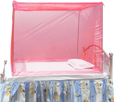 HEALTHY SLEEPING Polyester Adults Washable Single Bed Cotton Edge Traditional Mosquito Net 4 X6 ft one Colour Mosquito Net(Red, Frame Hung)