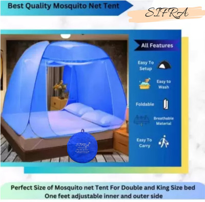 Adbra Polyester Adults Washable Foldable Double Bed with Free Saviours Mosquito Net(Blue, Tent)