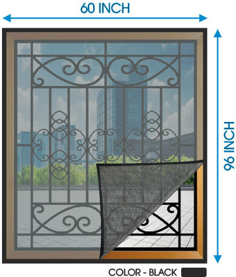 Cyra Polyester Adults Washable Window Mosquito Net Pre Stiched with Adhesive Hook & Loop Tape Mosquito Net(60X96 INCH - BLACK, Frame Hung)