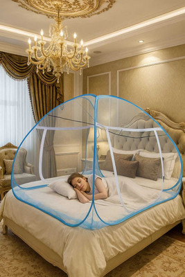 Khushi Enterprises Polyester Adults Washable MOSQUITO NET Mosquito Net(WHITE NET AND SKY BLUE, Tent)