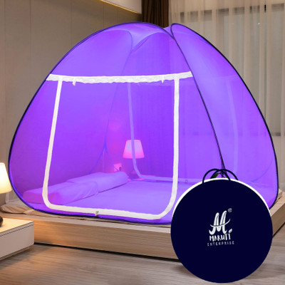 Maruti Enterprise Polyester Adults Washable Foldable King Size Bed, Double Bed (Suitable for 6ft x 6ft to 6.9ft x 6.9ft) Mosquito Net(Purple, Tent)