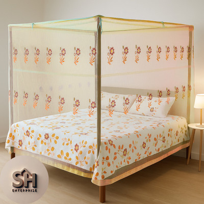 SH ENTERPRISE Polyester Adults Washable SH Daisy Net 6x7 feet without stand insect and mosquito protection hanging Mosquito Net(Orange, Tent)