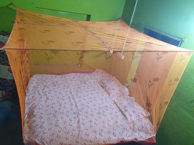 Jakirmosquito HDPE - High Density Poly Ethylene Adults Washable Ac print 6*7-orange Mosquito Net(Orange, Bed Box)