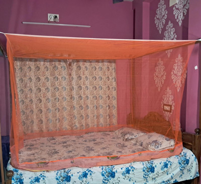 MINIKIDZ HDPE - High Density Poly Ethylene Adults Washable double bed insect and mosquito net {6x7 ft} Mosquito Net(Orange, Tent)