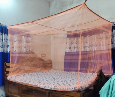 JK TEXTILES Cotton Adults Washable Hira Mosquito Net(Soft orange, Bed Box)