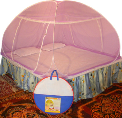 HEALTHY SLEEPING Polyester Adults Washable Foldable Double Bed - One Colour Mosquito Net(Violet, Tent)