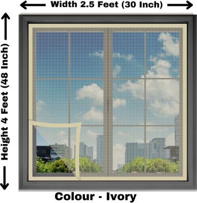 Woodluck Fibre Adults Washable Fiberglass Mosquito net for window self Adhesive hook & loop tape-4x2.5 Feet Mosquito Net(Ivory (Size-4x2.5 Feet 48x30 Inch), Frame Hung)
