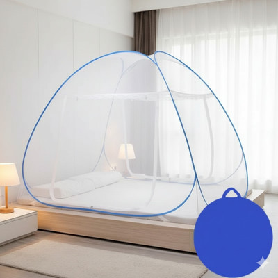atlion GOOD QUALITY MOSQUITO NET Polyester Washable Adults Mosquito Net(royal blue WHITE, Tent)