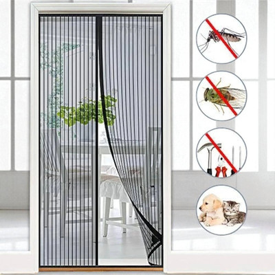 Aditya Polyester Adults Washable Auto-Closing Magnetic Door Mosquito Net_a226 Mosquito Net(Black, Frame Hung)