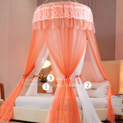 VVS Polyester Adults Washable Mosquito net(Machhardani) Double bed free Size) Mosquito Net(Orange, White, Ceiling Hung)