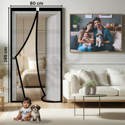 ARMORX Polyester Adults Washable Magnetic Door Mosquito Net(Black-195x80cm, Frame Hung)