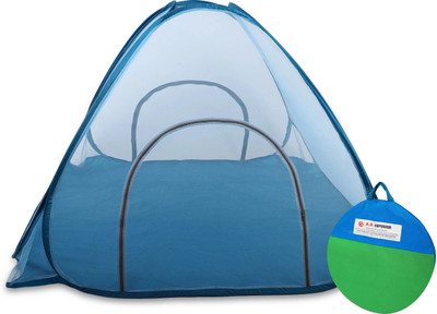 A.R. Emporium Polyester Adults Washable Double Bed Foldable Mosquito Net With Base Cloth, Portable Double Bed Mosquito Net/Tent with 2 Side Large Zipper Doors (Size : LxWxH : 6.10 x 6.10 x 4.6 ft ) (Suitable for : Double/King Bed) Mosquito Net(Blue, Tent)