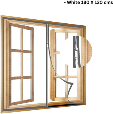 TurtleGrip Fibre Adults Washable 120 GSM Zipper Windows Mosquito Net(WHITE180X120cms, Frame Hung)