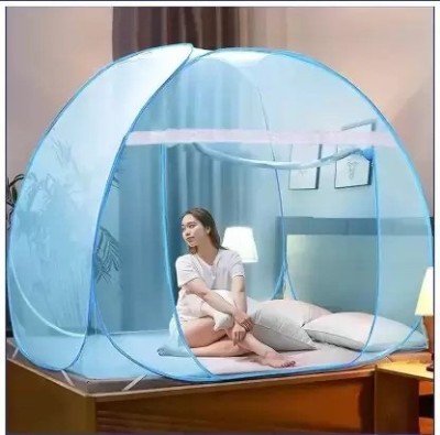 HouseHug Polyester Adults Washable Mosquito Net ( Machhardani ) , Polyester Foldable Mosquito Net for King Size Bed Mosquito Net(Sky Blue, Tent)