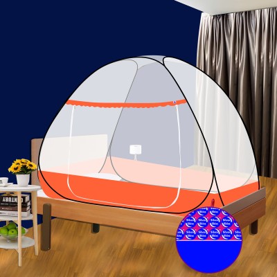 SILVER SHINE Polyester Adults Washable Polyester Adults Washable Primium border Foldable for Single Bed Mosquito Net Mosquito Net(Orange Border, Tent)