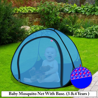 SILVER SHINE Polyester Adults Washable Washable Polyester Kids Baby Mosquito Net with base Mosquito Net(SkyBlue, Tent)